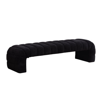 Modern Upholstered Armless Bed Bench with Channel Tufted Design in Black Chenille