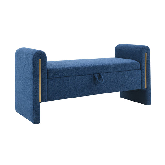 Modern Teddy Bed End Bench with Arms and Storage, Upholstered Large Foot Rest Stool in Navy Blue, Comfy Window Vanity Bench for Living Room, Bedroom, Dorm, Coffee Table