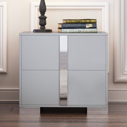 Elegant Nightstand with Metal Foot, Mirrored Bedside Table with 2 Drawers for Bedroom, Living Room, Gray