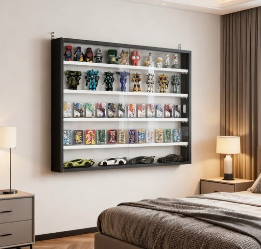 Black Wall-Mounted Display Case with Large Capacity,Clear Door for a Stunning Collectible Showcase