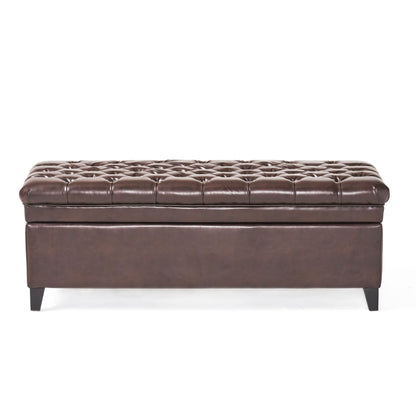Cancia 50' Wide Faux Leather Tufted Rectangle Storage Ottoman Brown PU